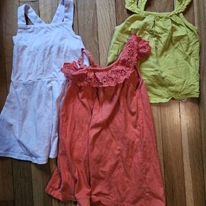 Set of Three Sleeveless Dresses - White, Coral, Yellow